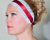 Lace Headband Headwrap Wedding Hair Band Vintage Boho Head wrap Burgundy Red White Berry Wine Romantic Girly  Laces Mothers Day Gift