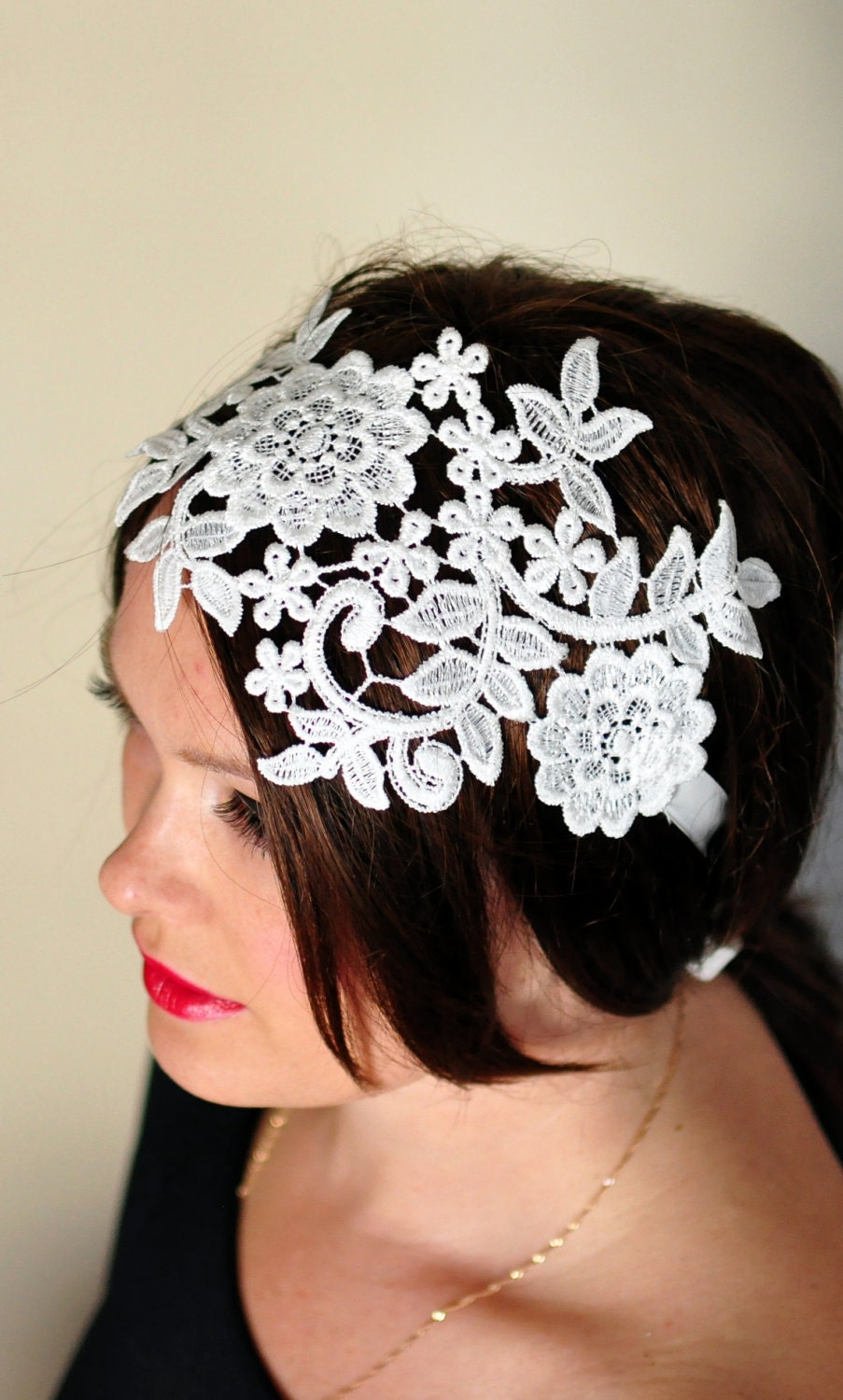 Lace Headband Ivory Headwrap Wedding Bridal Hair Band Vintage Head wrap Romantic Girly Flowers Laces Mothers Day Gift