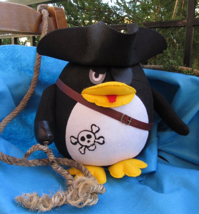 Linux Pirate Penguin handmade geek doll stuffed animal