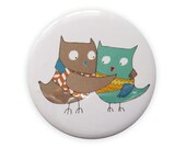 Pocket mirror -  Owls in tank tops - perfect as stocking stuffer or for secret santa