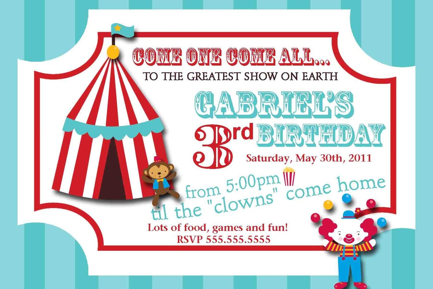 Printable Carnival Themed Birthday Party Invitations