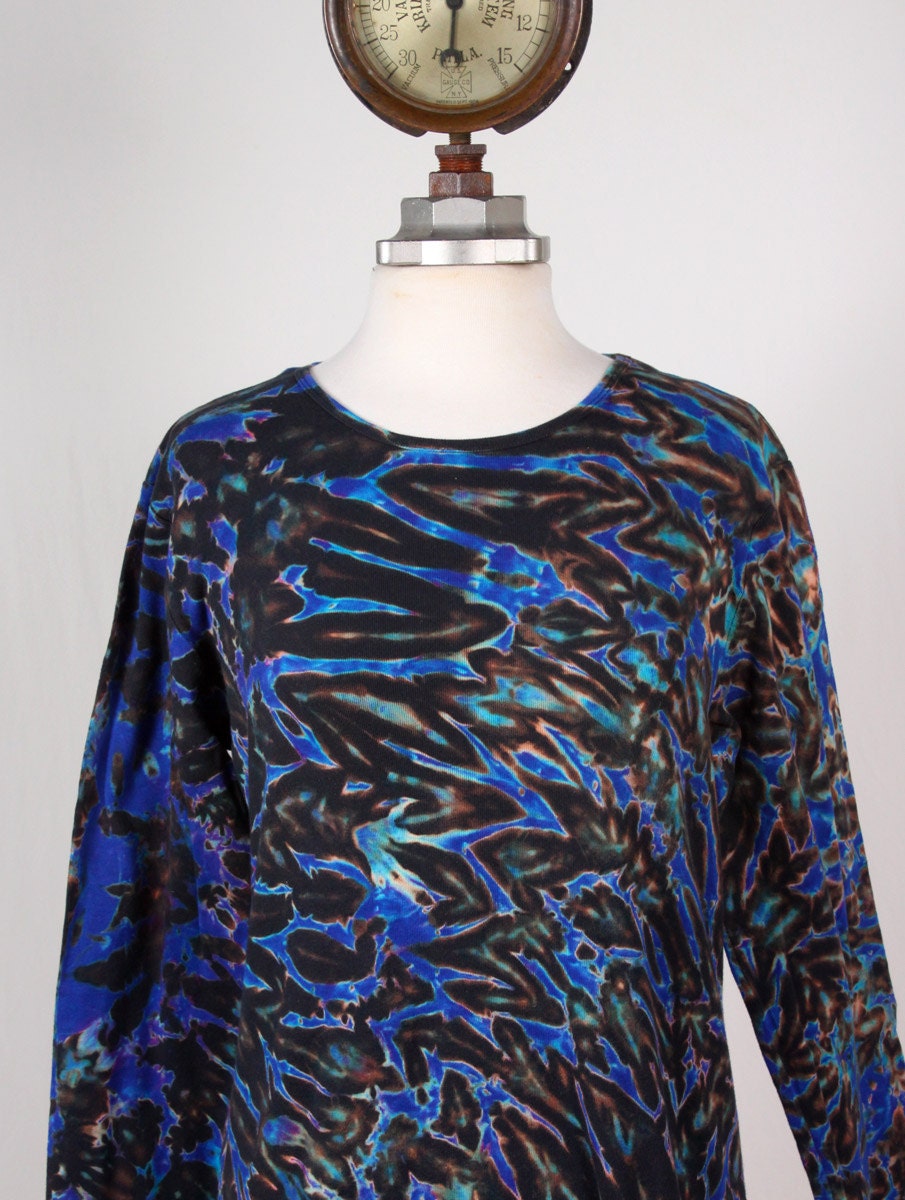 XL Shibori Long Sleeve T-Shirt Turquoise and Violet