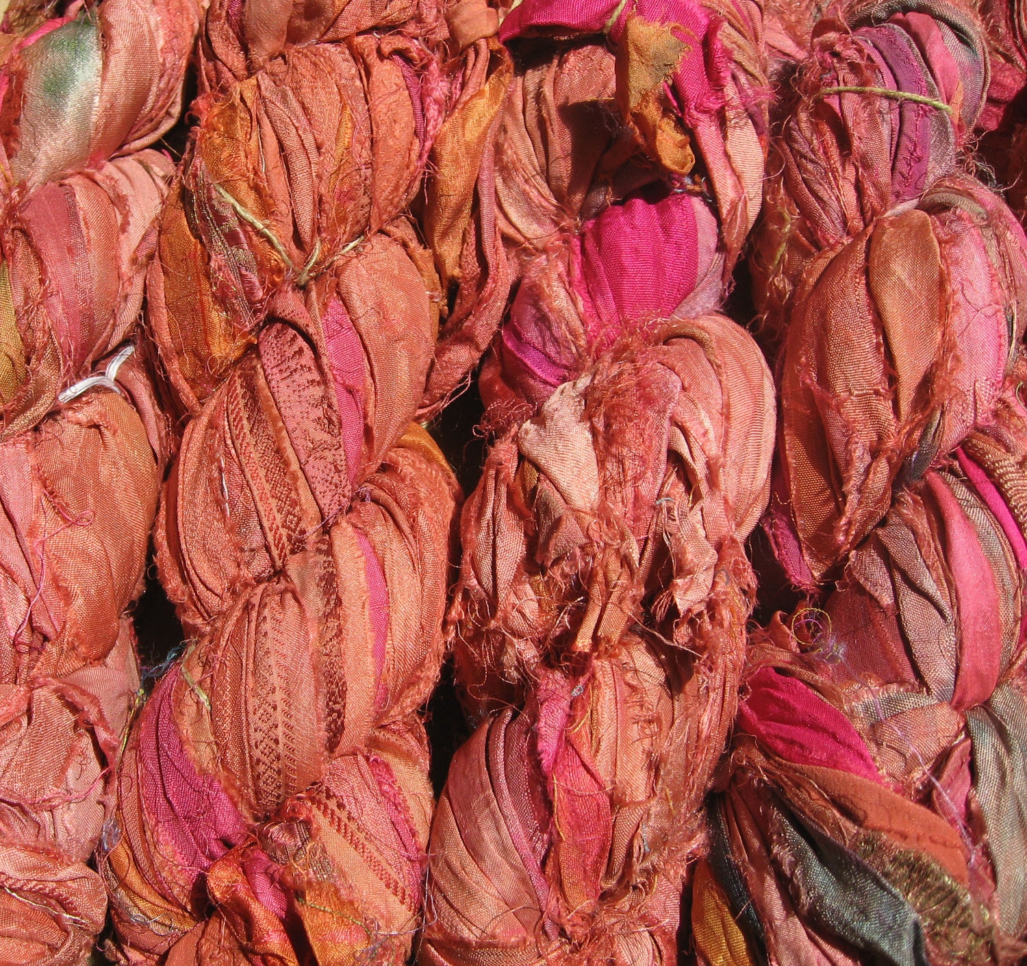 SALE - Recycled Sari Silk Ribbon - Tangerine