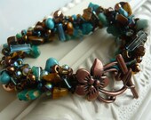 Turquoise & Copper Crochet Bracelet - Beaded Bracelet - Under 50