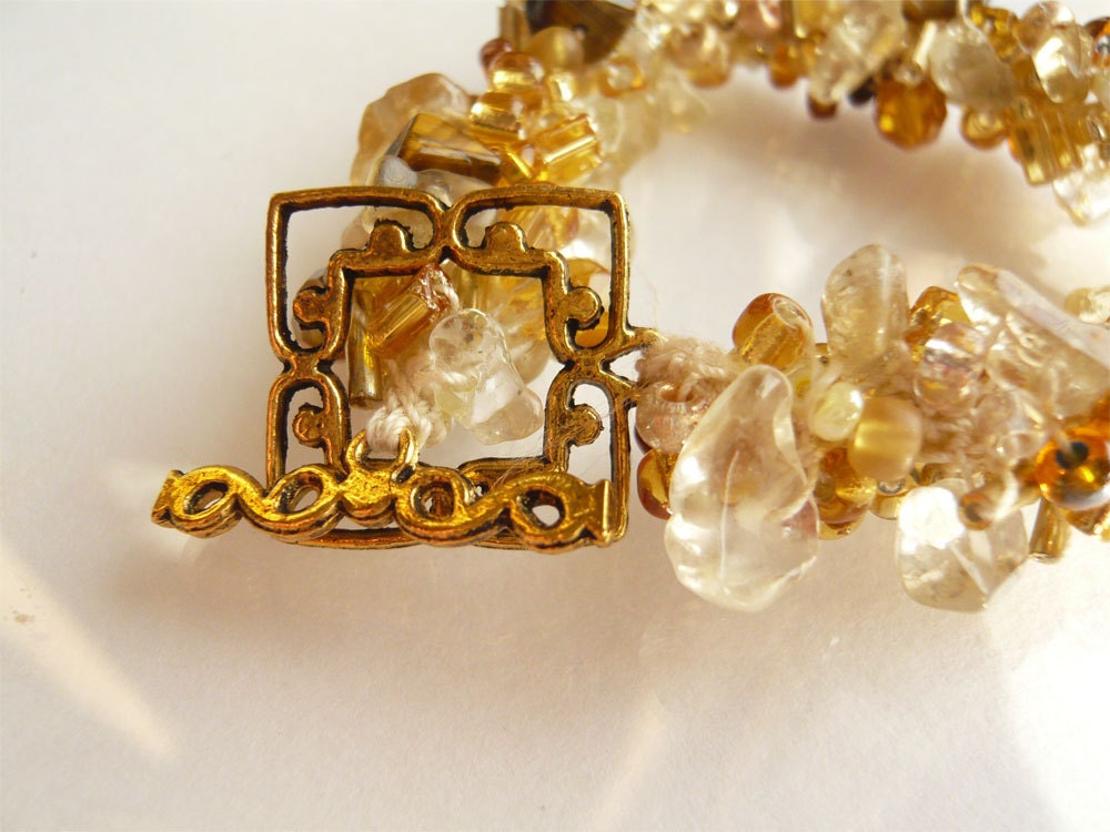 Golden Amber Crochet Bracelet - 3pearls