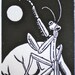 Clearance - Mantis and Moon - Insect Lino Block Print - Bug Art