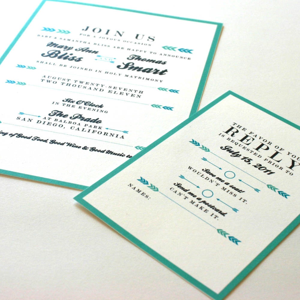 Struck Wedding Invitations on 100% Cotton - Turquoise & Blue