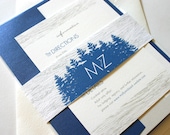 Blue Pines and Woodgrain Wedding Invitations on 100% Cotton