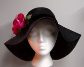 Vintage Floppy Brim Hat Big Pink Flower