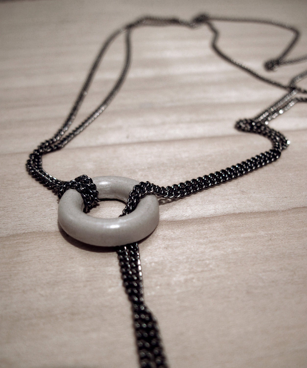 Concrete and Gunmetal Lariat Necklace
