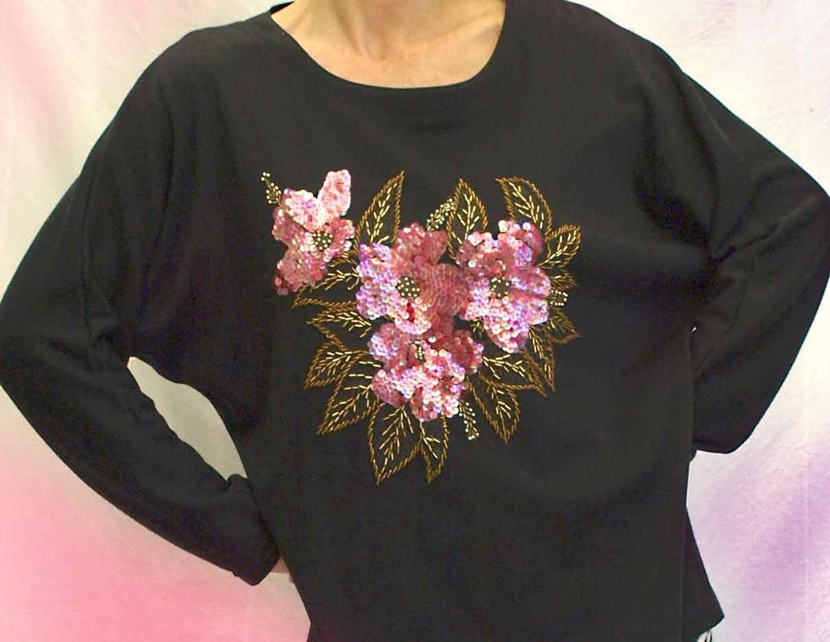RESERVED - Vintage 1980s t-shirt Dolman sleeve Sequin embellished