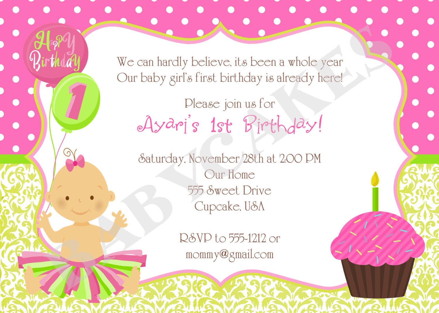 1st Birthday Invitation Tutu Princess - DIY Print Your - Matching Party Printables Available