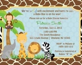 Safari Jungle Animals Baby Shower Invitation  - DIY Print Your Own - Matching Party Printables also available