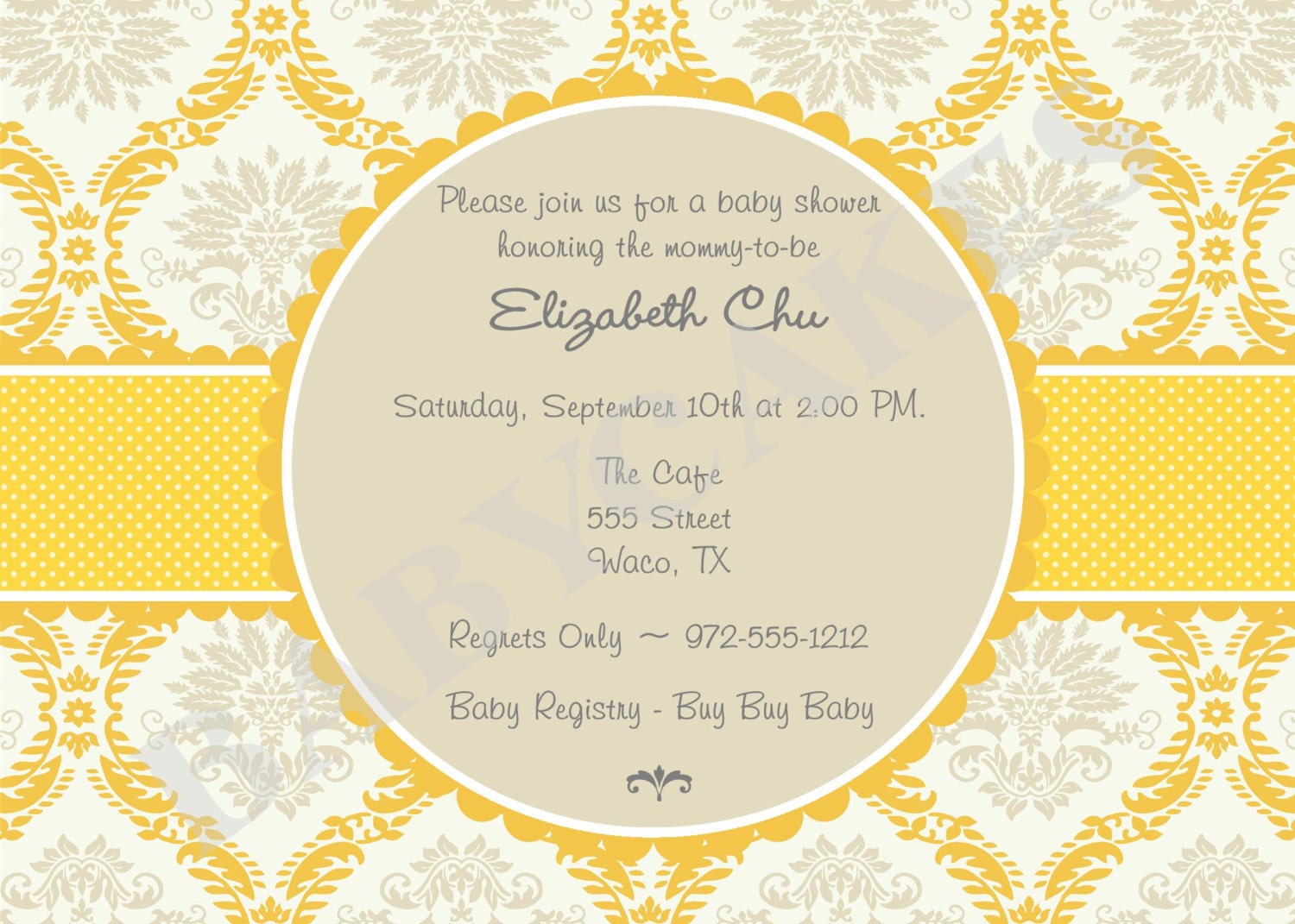 Damask Baby Shower Invitation Gender Neutral - DIY Print Your Own - Matching Party Printables Available