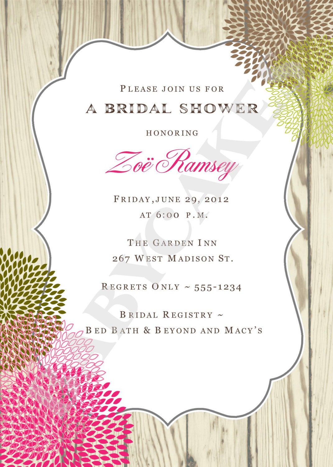 Rustic Wedding Bridal Shower Invitation - DIY Print Your Own