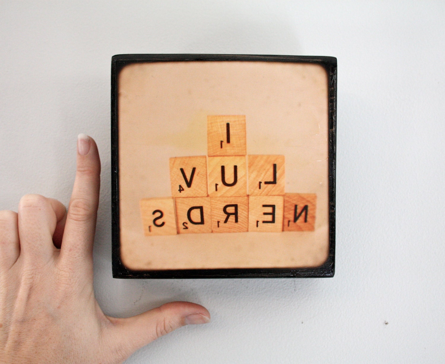 i.luv.nerds (5 x 5 Reclaimed Wood Photo Block) scrabble word art