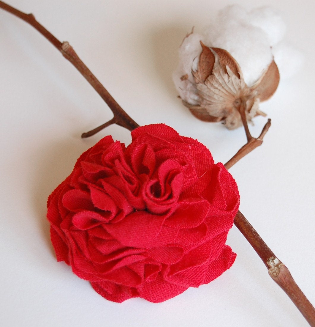 Red Fabric Flower Pin - True Love - Repurposed Recycled T-shirt