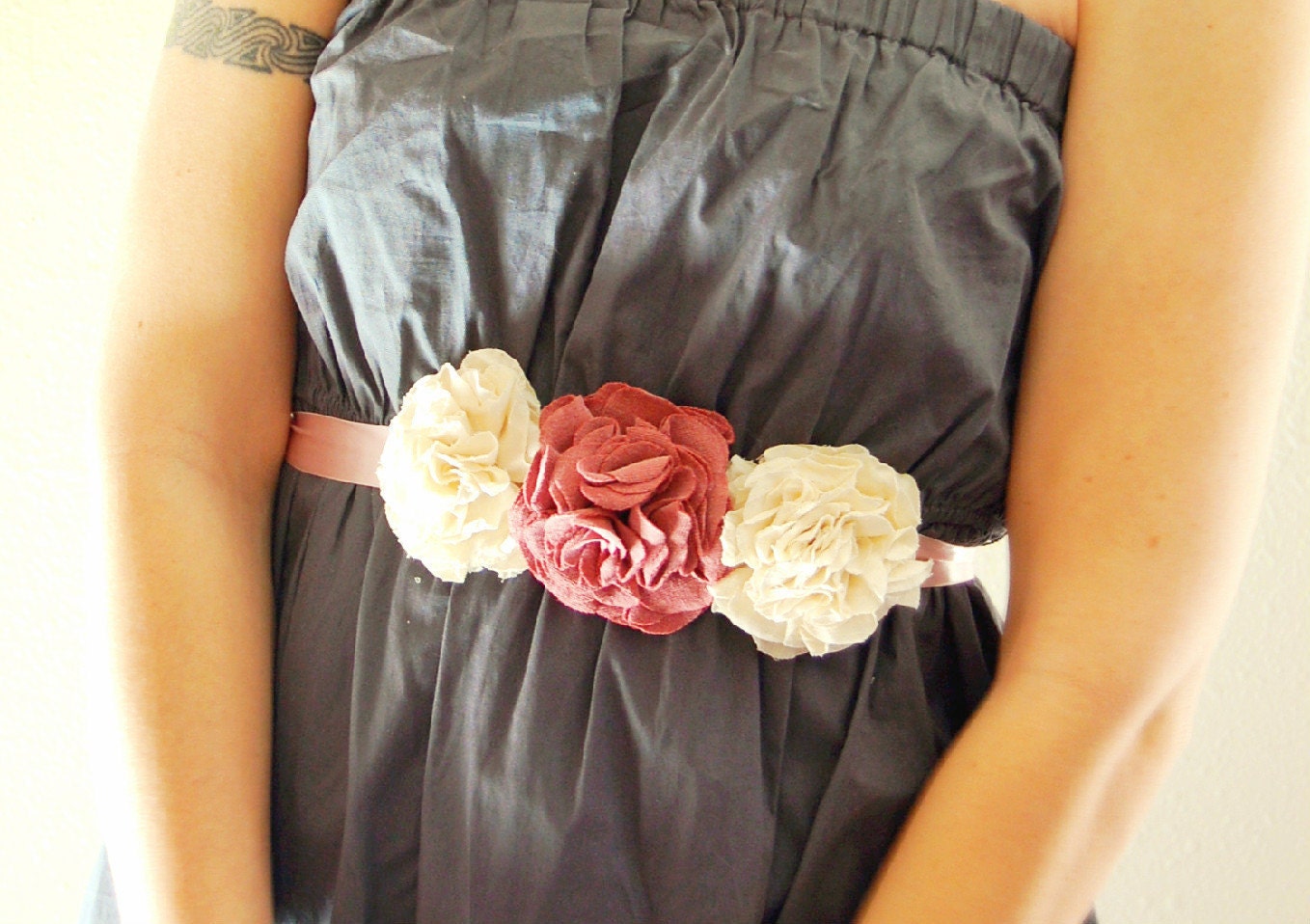 Vintage Rose & Cream Carnation Belt or Headband - Repurposed Materials