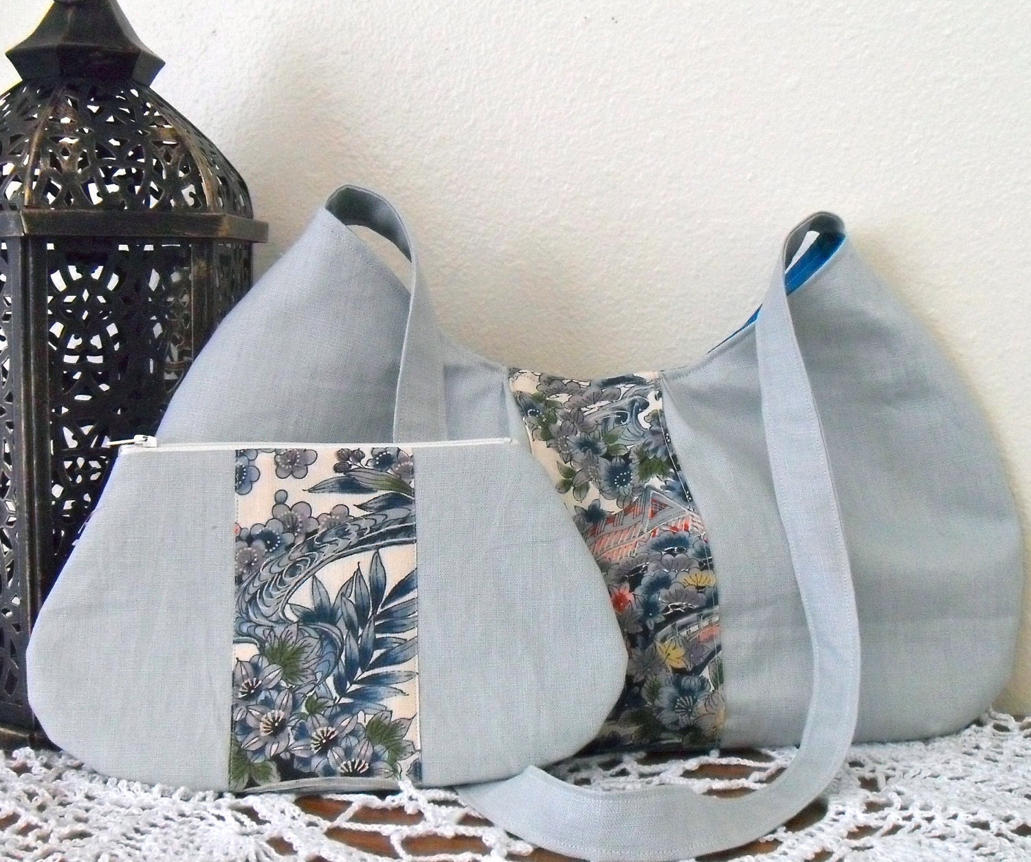 Vintage Kimono Fabric Striped Linen Pouch