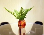 Dollhouse Miniature Potted Fern Plant with Wood Base in One Inch Scale, 1:12