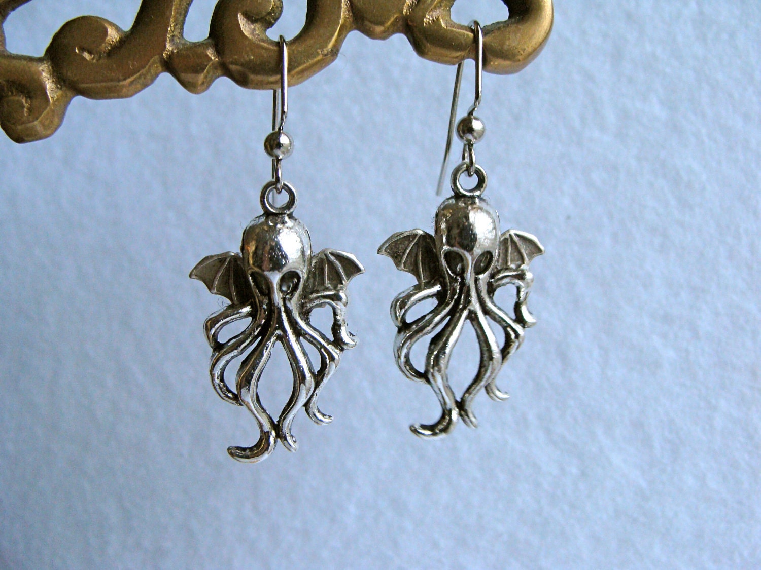 Call of Cthulhu earrings, antiqued silver