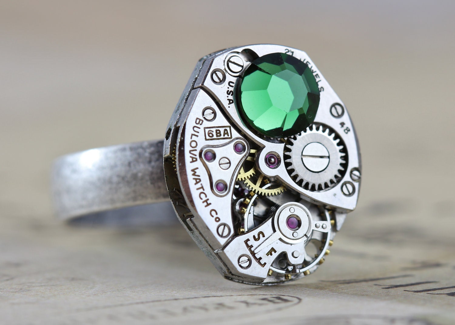 Steampunk Ring Jewelry Green Unisex Steam Punk 6 7 8 9 10 11 12
