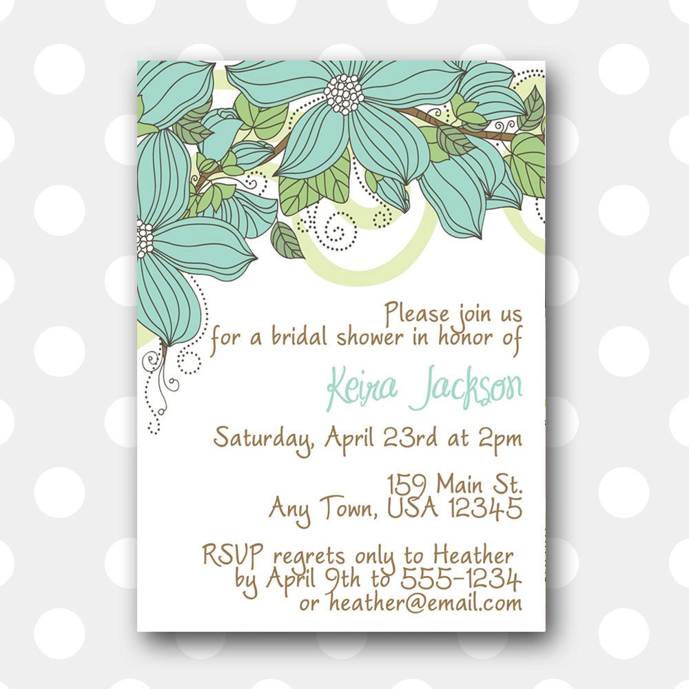 Printable Bridal Shower Invitation - Blue Floral