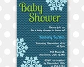 Printable Baby Boy Shower Invitation - Chevron Snowflakes