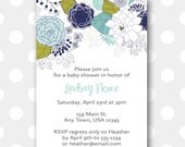 Printable Baby Shower Invitation - Blue Floral