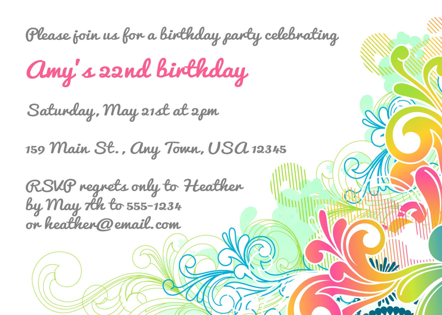 Printable Birthday Party Invitation - Modern Flourish