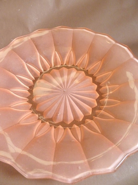 RARE Antique GLASS dish Peach color frosted by RebeccasVGVintage
