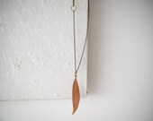 Leaf - vintage copper coated leaf charm on chain long necklace