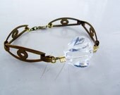 Quartz - egyptian inspired vintage brass and quartz bracelet