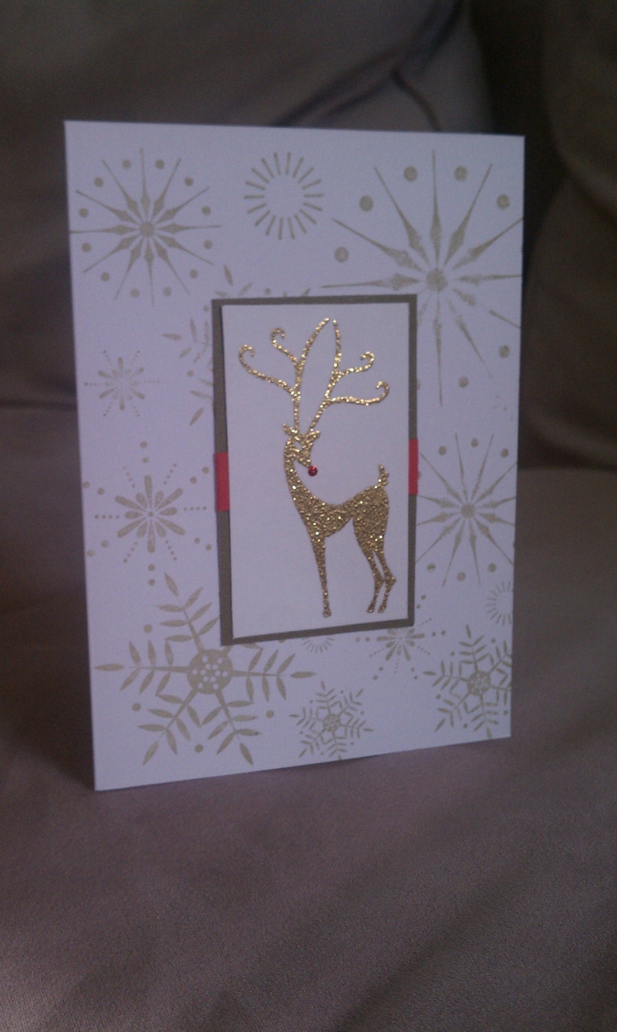 Gold Reindeer Christmas Cards and Envelopes Set of 16
