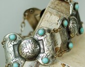 Vintage Bracelet Silver Toned and Turquoise