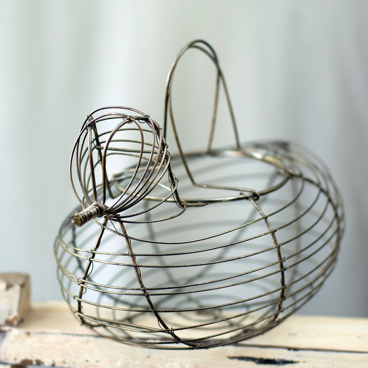 Egg Basket Wire Chicken Vintage