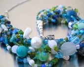 Ocean Blue Multistrand Necklace with Shells and Pearl