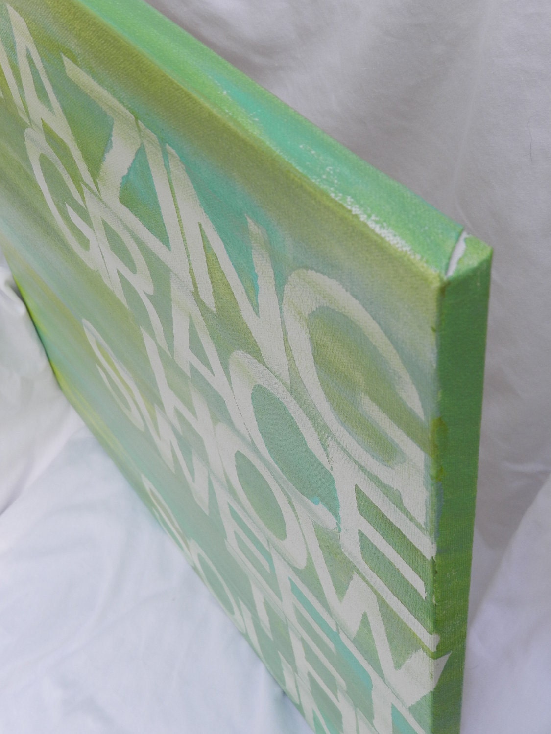 HALF PRICE CLEARANCE: amazing grace - 20x20 -  hand painted canvas - shades of green and blue - hymn lyrics - words as art