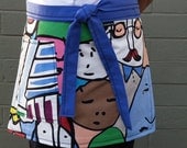 Colorful apron, half apron, large pocket, blue, pink, green