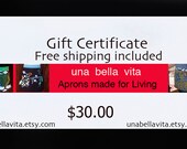 Apron Gift Certificate, Birthday, Petite, Half Apron, Women, Men, Child, Chef, Cook, Plus Size