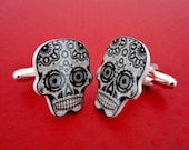 Cufflinks Sugar Skull Cuff Links Day Of The Dead Dia De Los Muertos Silver Plated