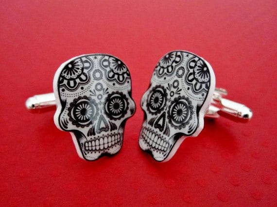 Cufflinks Sugar Skull Cuff Links Day Of The Dead Dia De Los Muertos Silver Plated