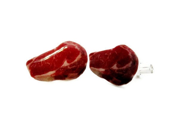Steak Cuff Links Cufflinks Red Raw Meat Mark Ryden Gifts For Men Unisex Silver Fathers Day Gag Gift Ron Swanson