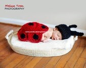 Crochet Baby Hat, Ladybug Set, Red & Black, Newborn Photography Prop
