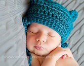 crochet baby hat turquoise blue bear hat with ear flaps