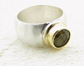 Sterling Silver & 14k Gold Ring , Smoky Topaz Ring