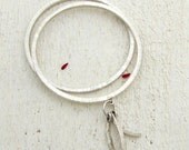 Silver Stacking  Bangles with silver leaves, Silver Bracelets with Fine Silver Leaves, SET of 2