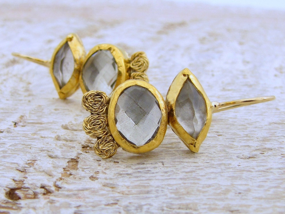 24k Gold Earrings with Green Amethyst