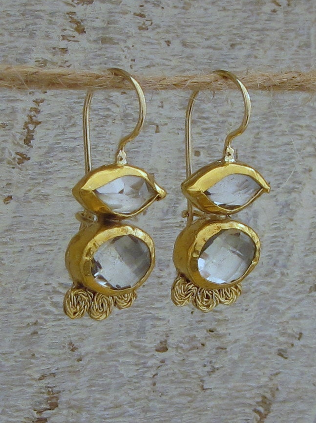 24k Gold Earrings with Green Amethyst