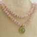 Statement Necklace, Rose Quartz & New Jade Necklace, 24k Gold Double Strand Necklace, Gemstone Necklace